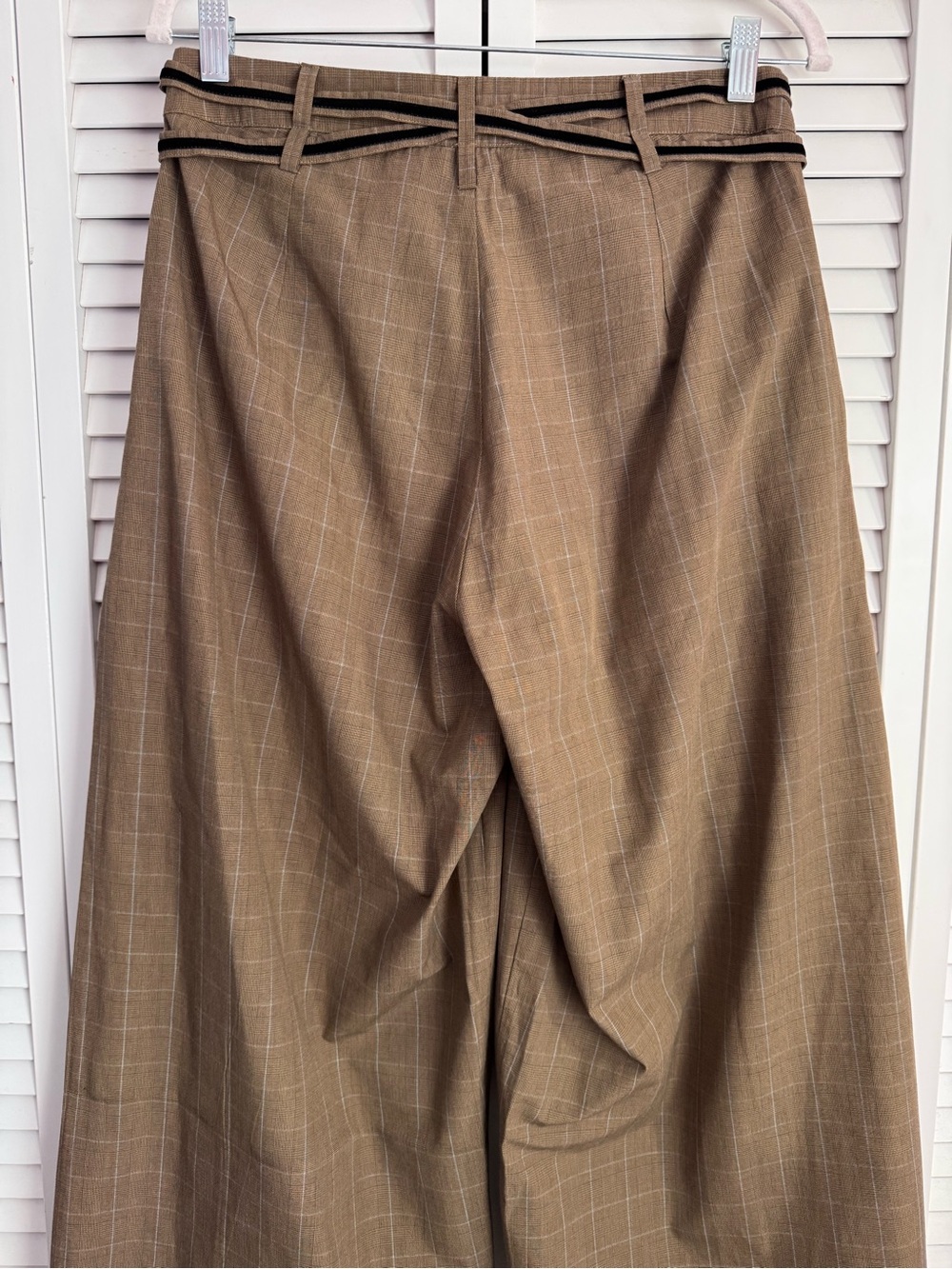 Eddy Willow Pant Coco Check Baby Blue Pinstripe Wide Leg Brown Medium NWT - Picture 9 of 10
